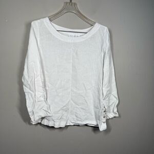 Sigrid Olsen 100% linen round neck button side detail Tunic top